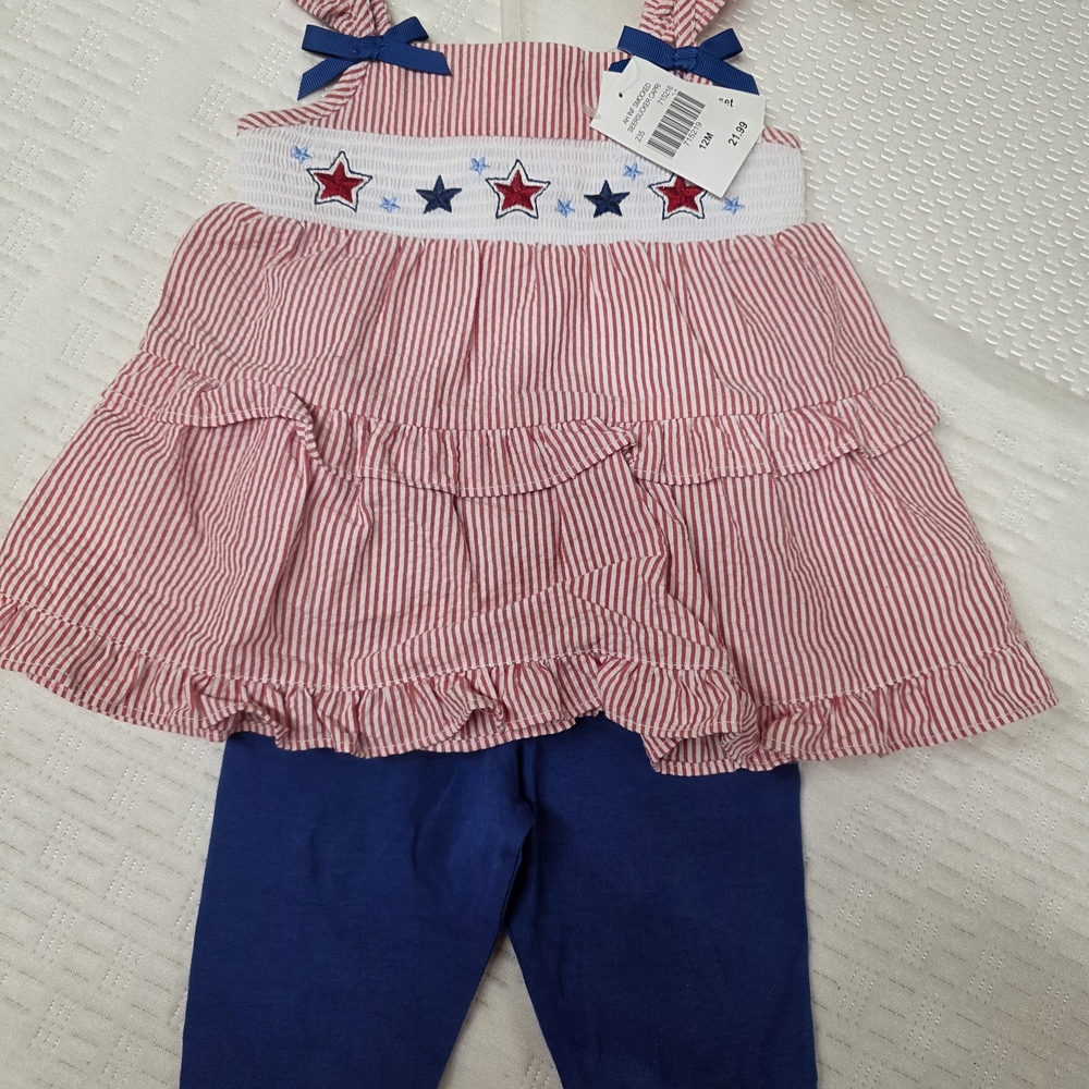 Good Lad Red & Blue Striped Ruffle Top with Navy Leggings